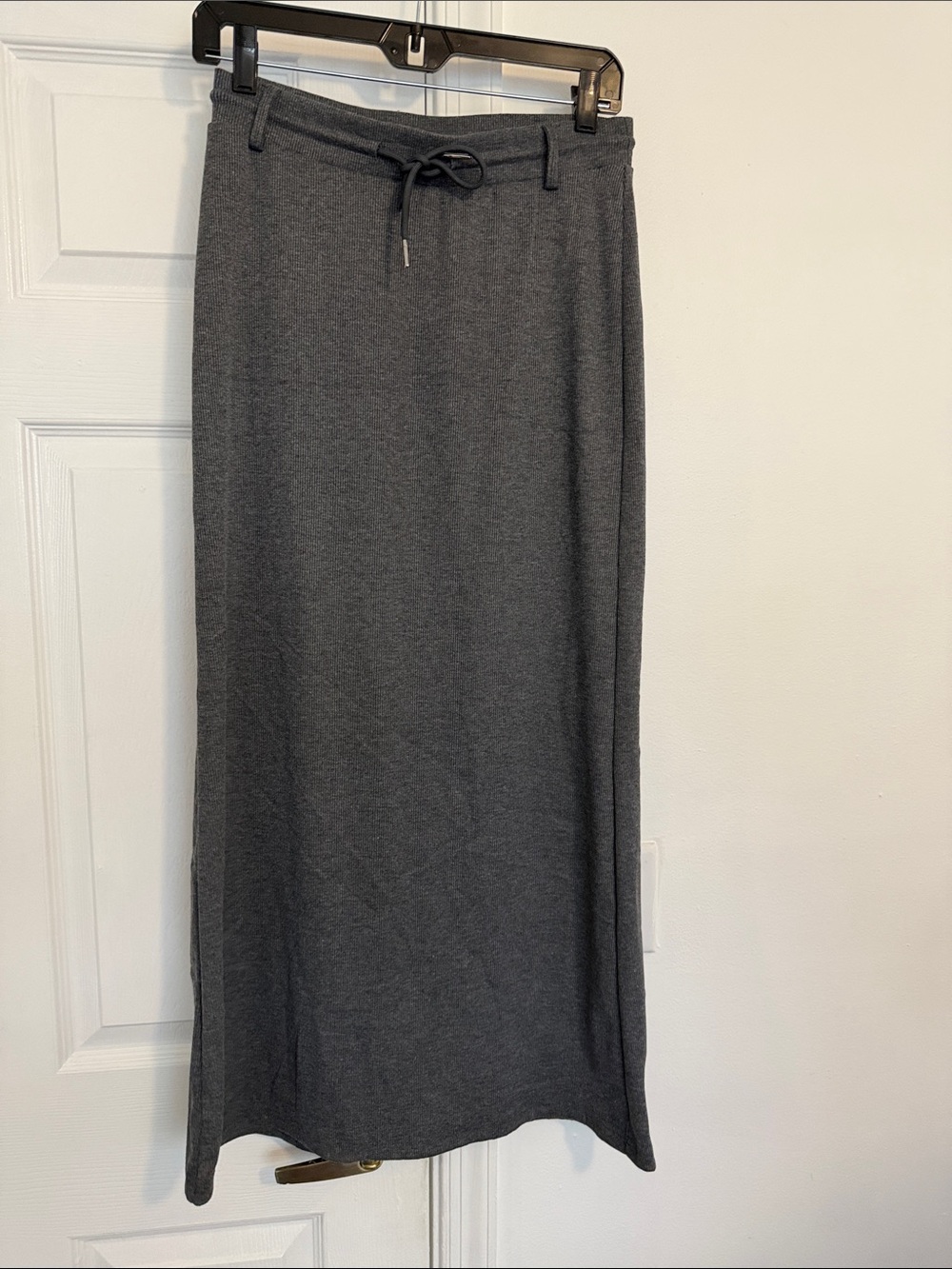 Charcoal Gray Maxi Knit Skirt with Drawstring